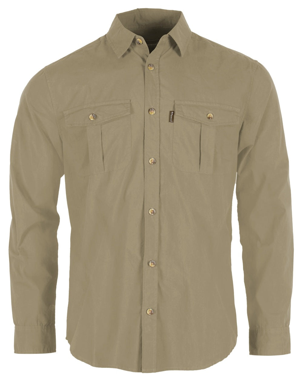 Sandstone coloured Pinewood Mens InsectSafe Poplin Long Sleeve Shirt on white background