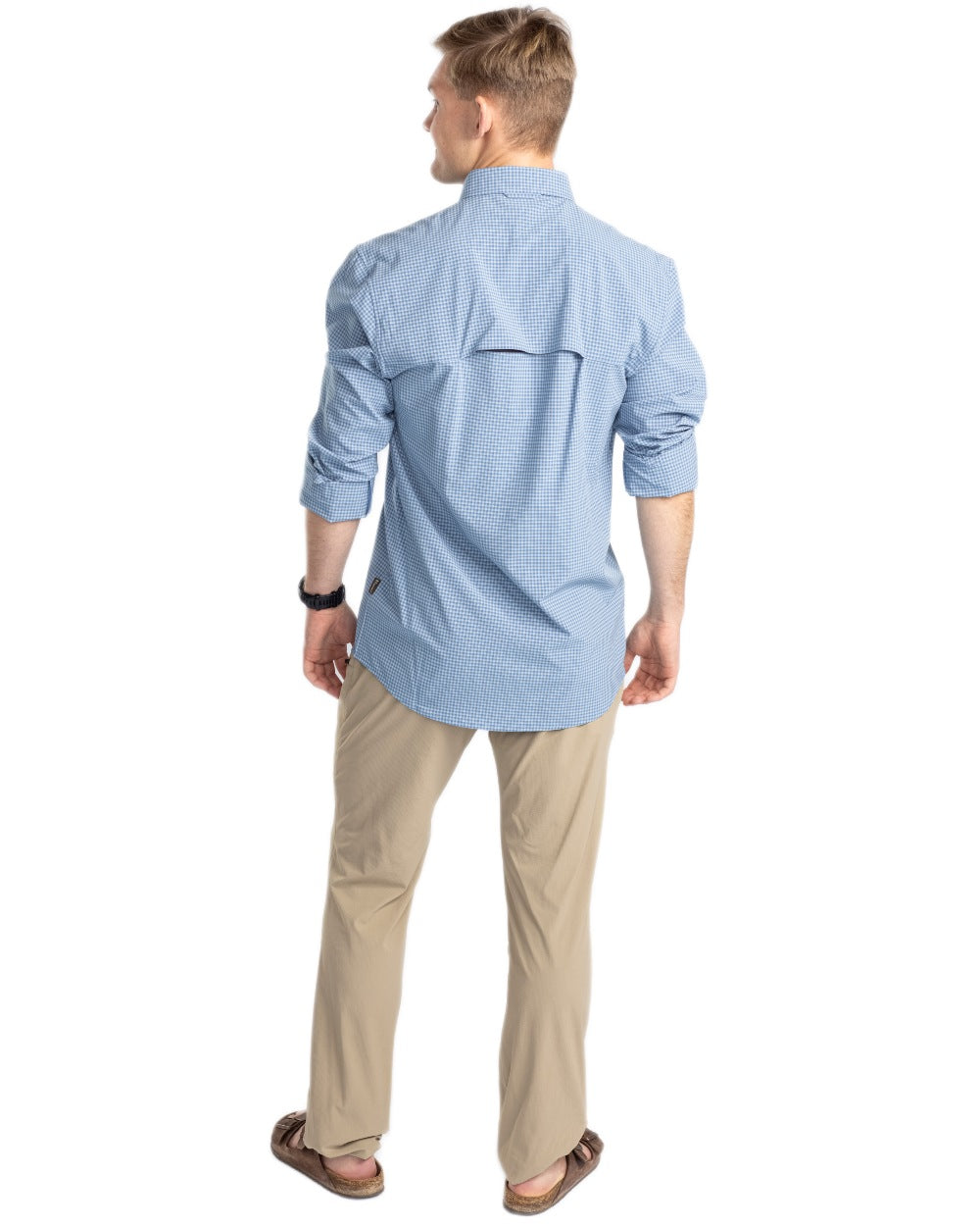 Fog Blue Off White coloured Pinewood Mens Insectsafe Long Sleeve Shirt on white background