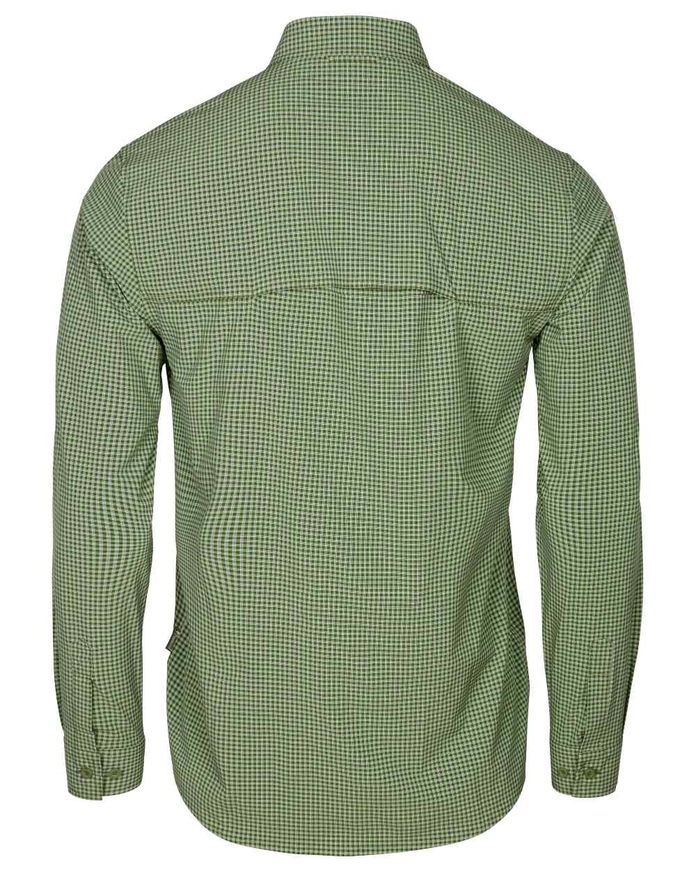 Pine Green Off White coloured Pinewood Mens Insectsafe Long Sleeve Shirt on white background