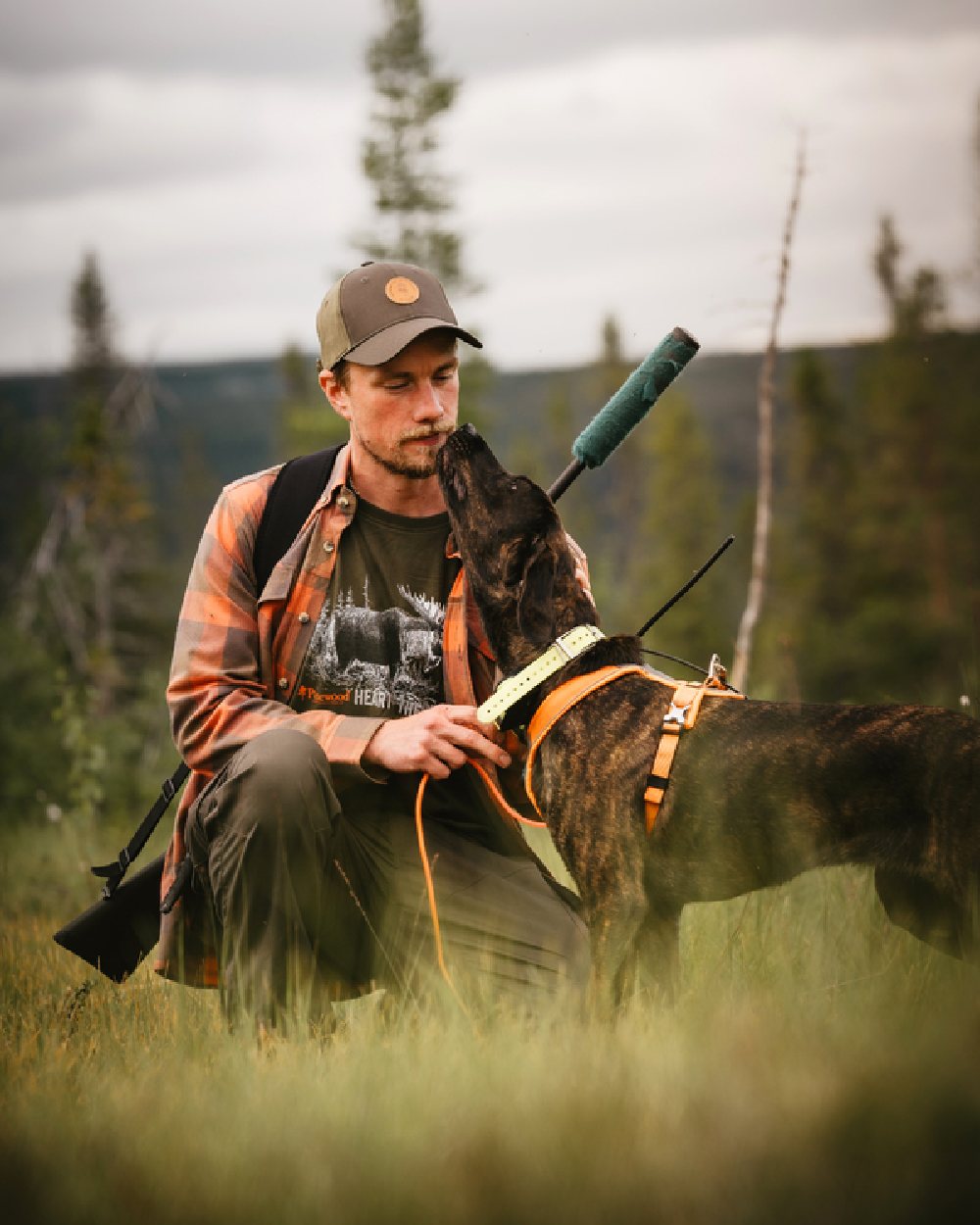 Terracotta Green coloured Pinewood Mens Lumbo Shirt on forest background