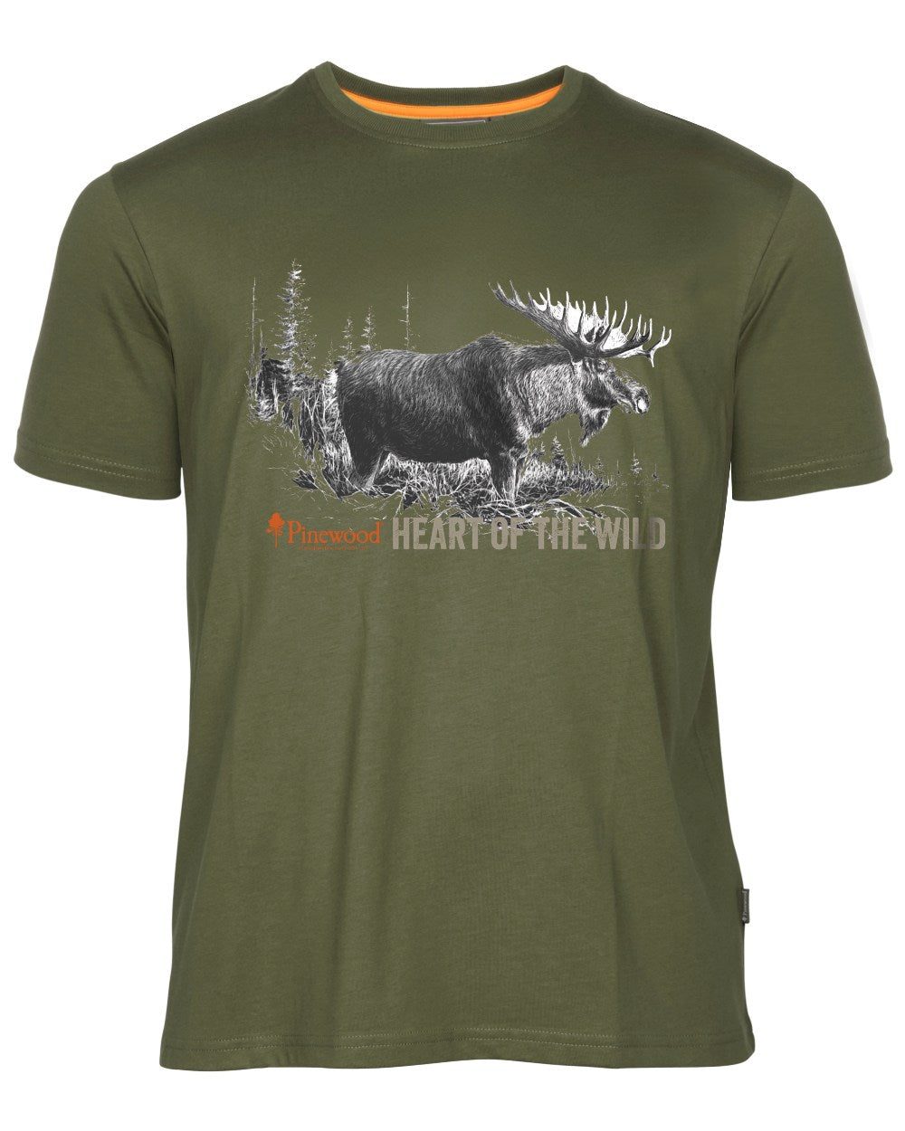 Green coloured Pinewood Mens Moose T-Shirt on white background