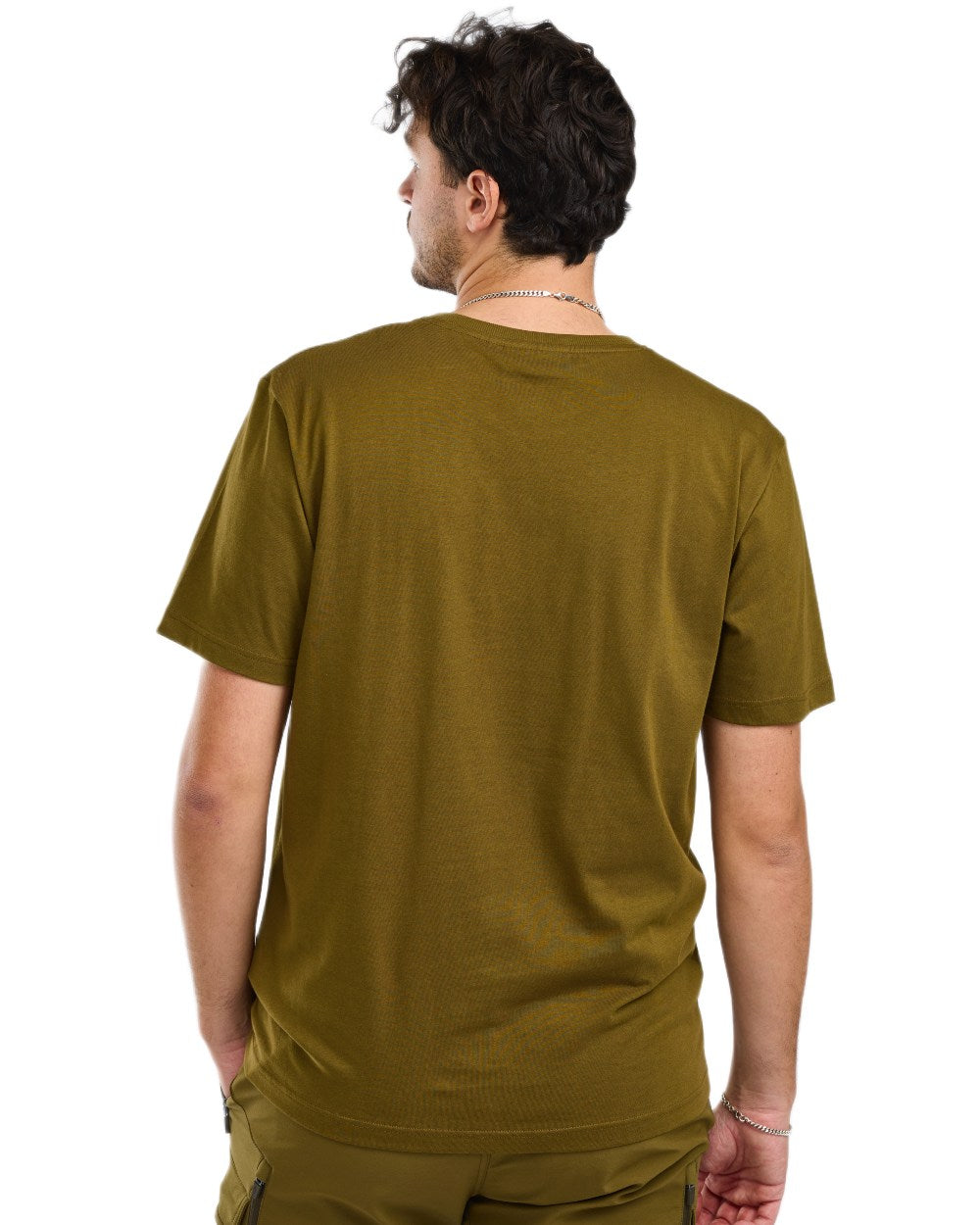 Hunter Olive coloured Pinewood Mens Moose T-Shirt on white background