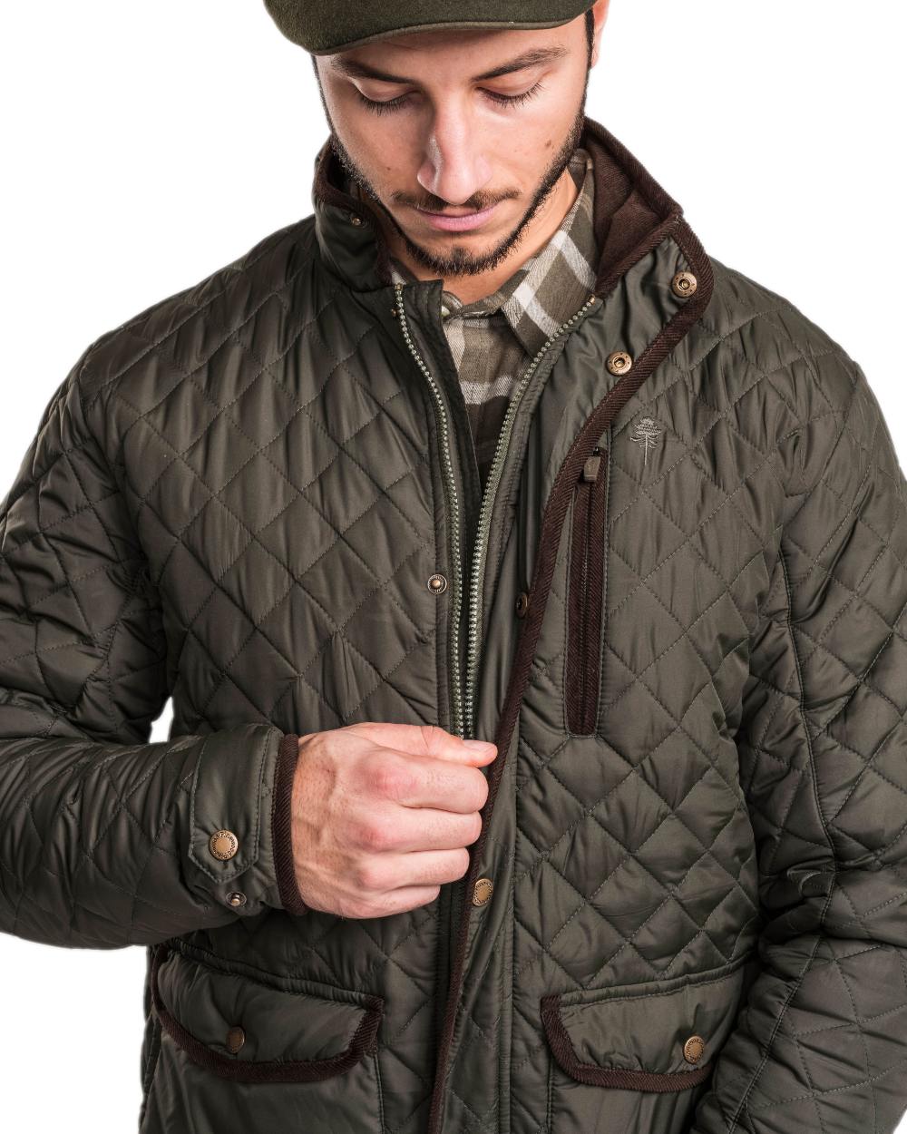 Moss Green Coloured Pinewood Mens Nydala Classic Quilted Jacket on white background