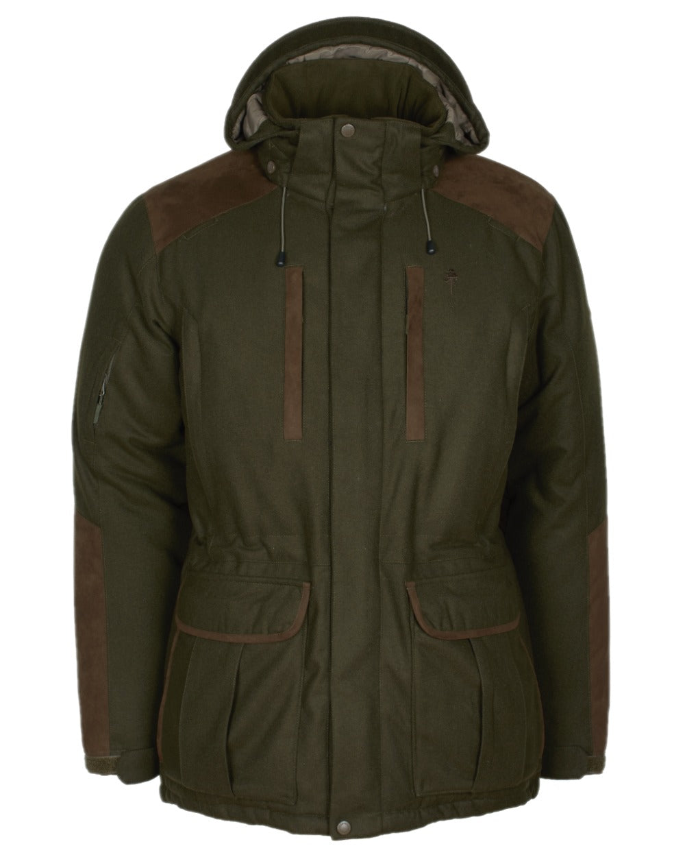 Mossgreen Suede Brown Coloured Pinewood Mens Nydala Insulation Wool Parka on white background