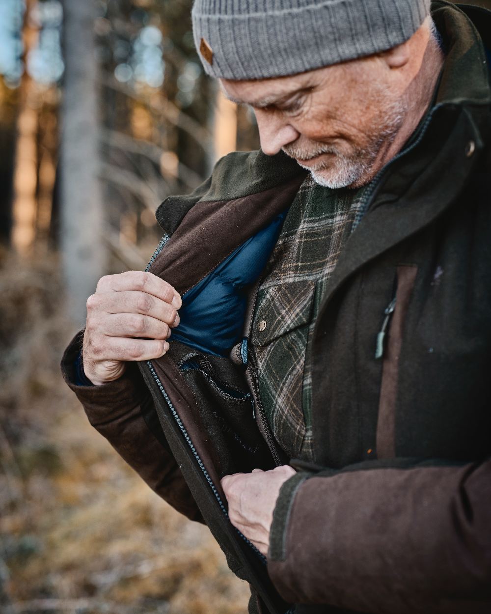 Mossgreen Suede Brown Coloured Pinewood Mens Nydala Insulation Wool Parka on outdoor background