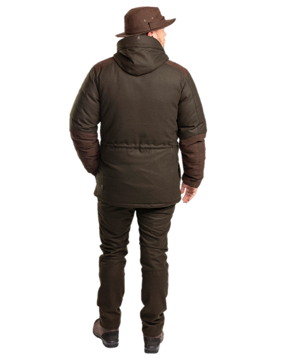 Mossgreen Suede Brown Coloured Pinewood Mens Nydala Insulation Wool Parka on white background
