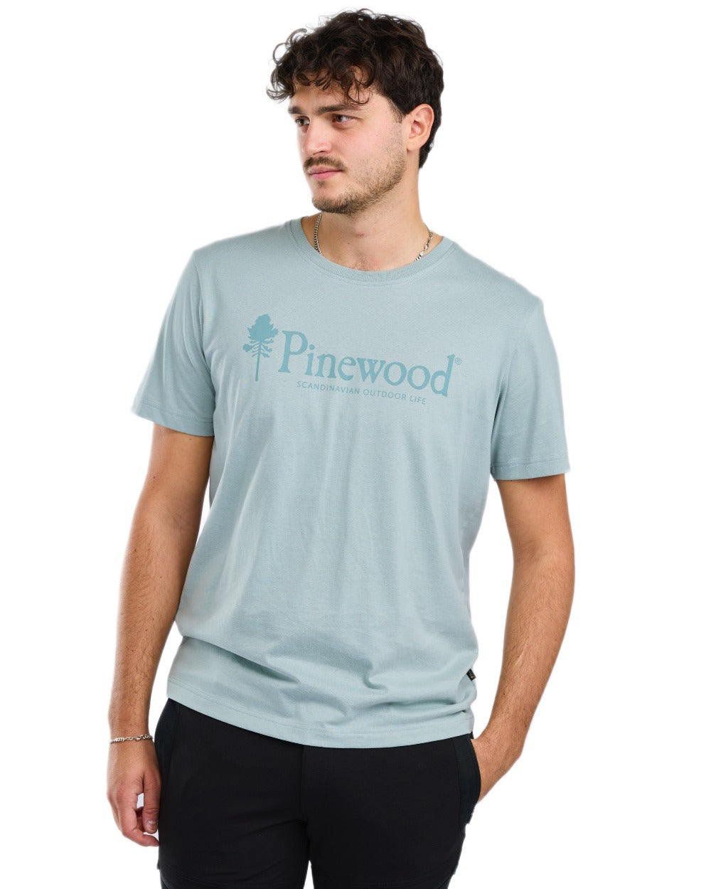 Aqua Grey coloured Pinewood Mens Outdoor Life T-Shirt on white background
