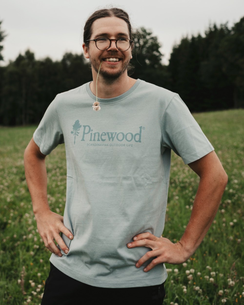 Aqua Grey coloured Pinewood Mens Outdoor Life T-Shirt on outdoor background
