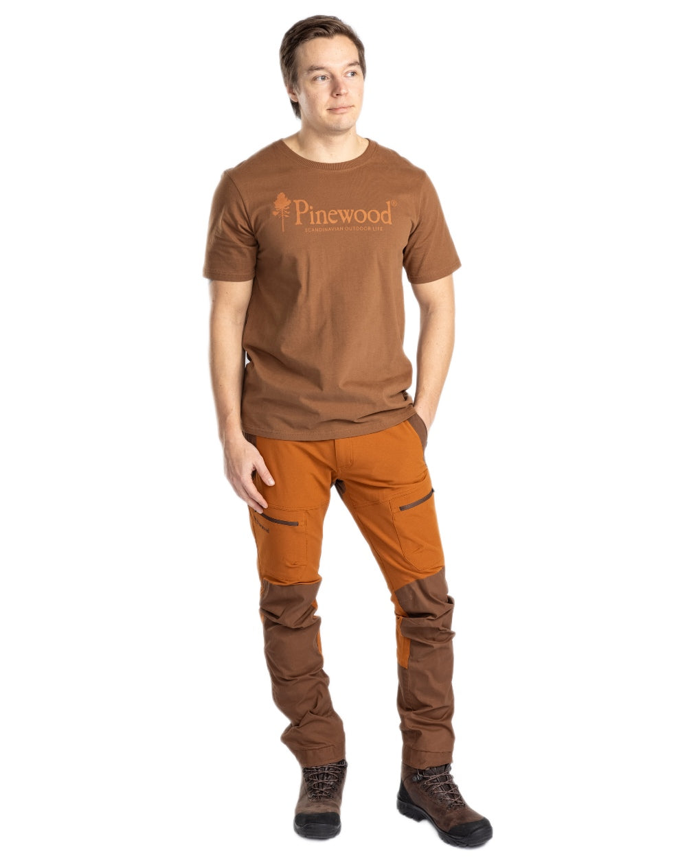 Nougat coloured Pinewood Mens Outdoor Life T-Shirt on white background