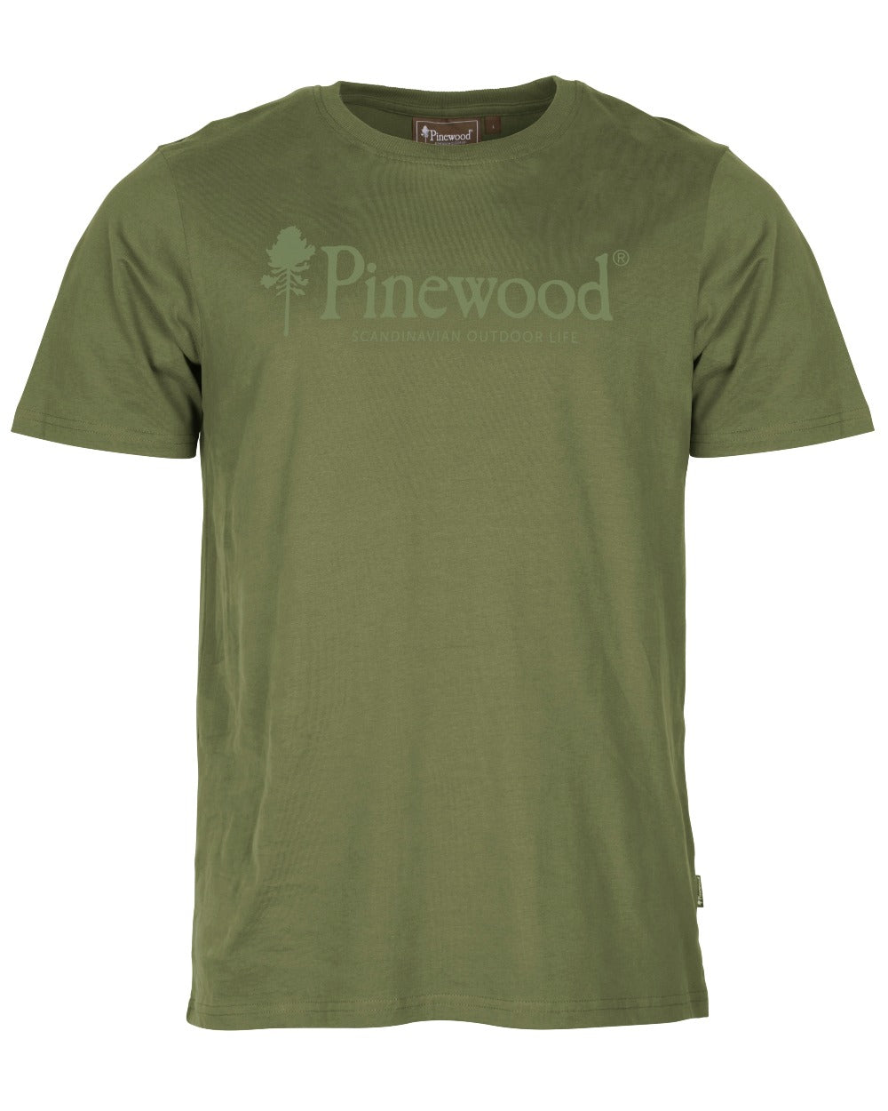 Pine Green coloured Pinewood Mens Outdoor Life T-Shirt on white background