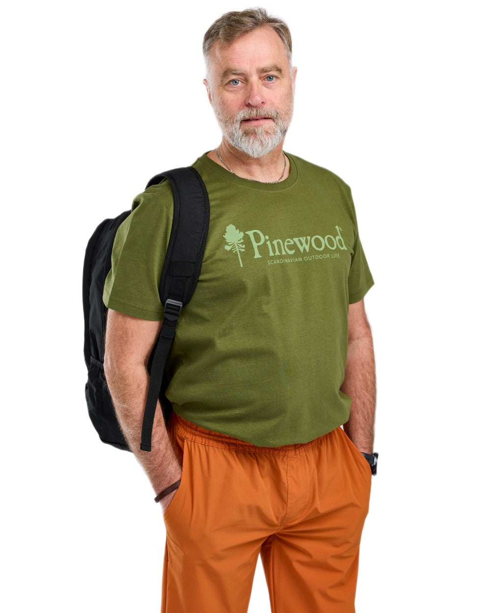 Pine Green coloured Pinewood Mens Outdoor Life T-Shirt on white background