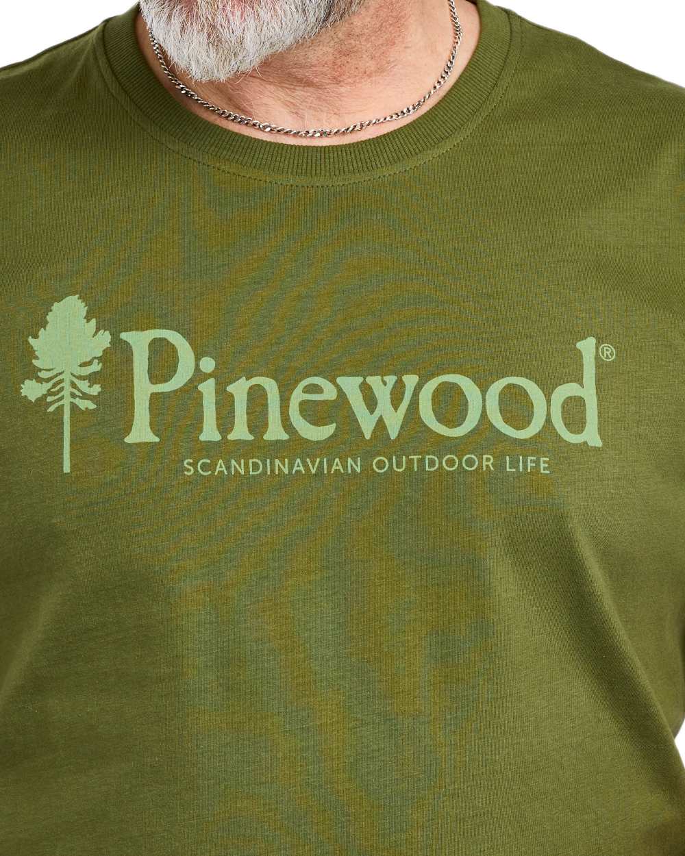Pine Green coloured Pinewood Mens Outdoor Life T-Shirt on white background