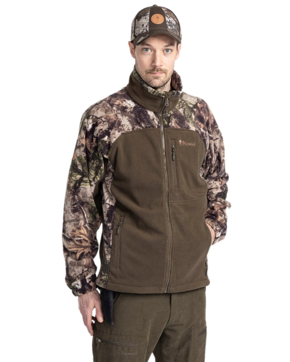 Atera Camou Hunting Green Coloured Pinewood Mens Furudal Hunters Camou Fleece Jacket on white background