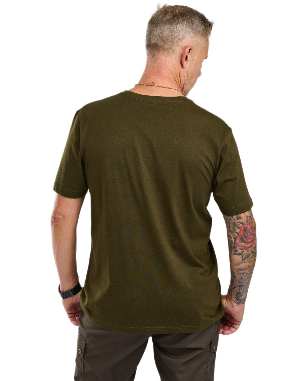 Green coloured Pinewood Mens Red Deer T-Shirt on white background