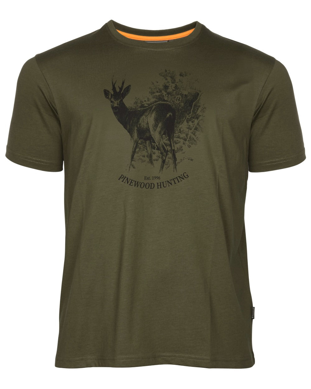 Olive coloured Pinewood Mens Roe Deer T-Shirt on white background