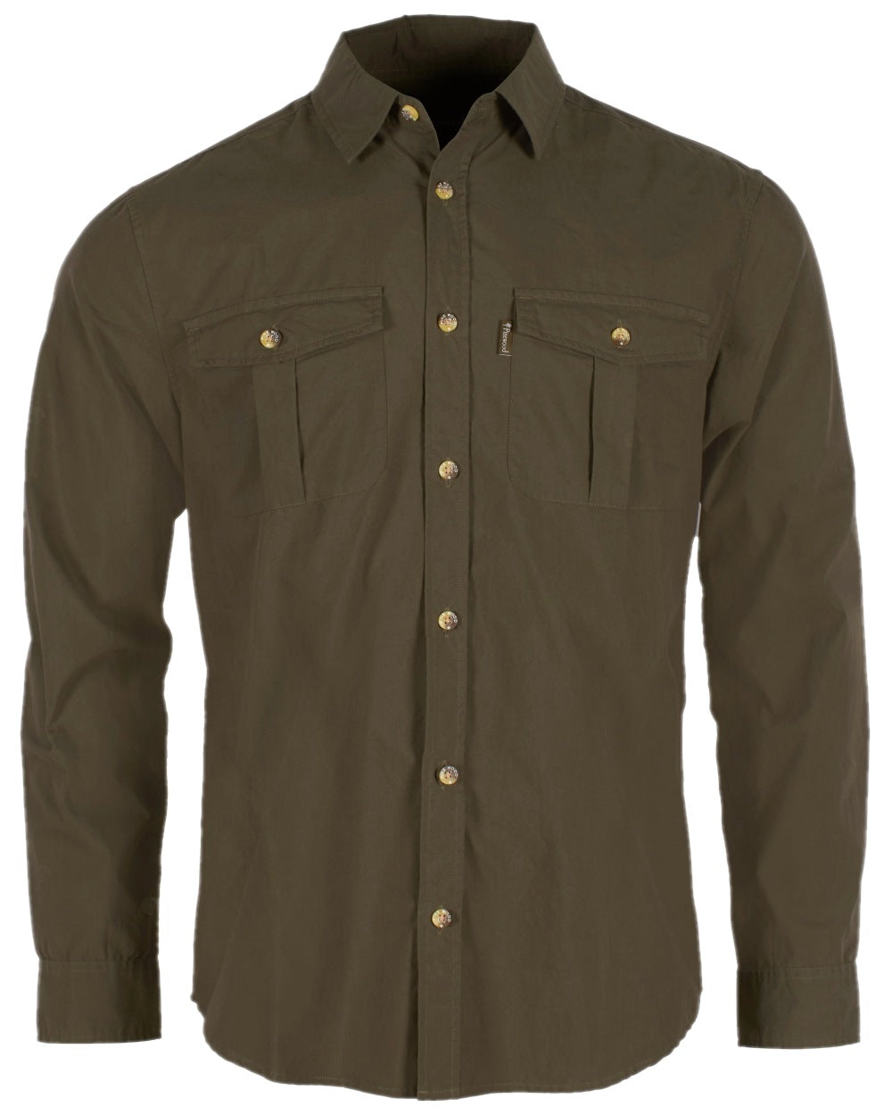 Moss Green Coloured Pinewood Mens Safari Long Sleeve Shirt on white background