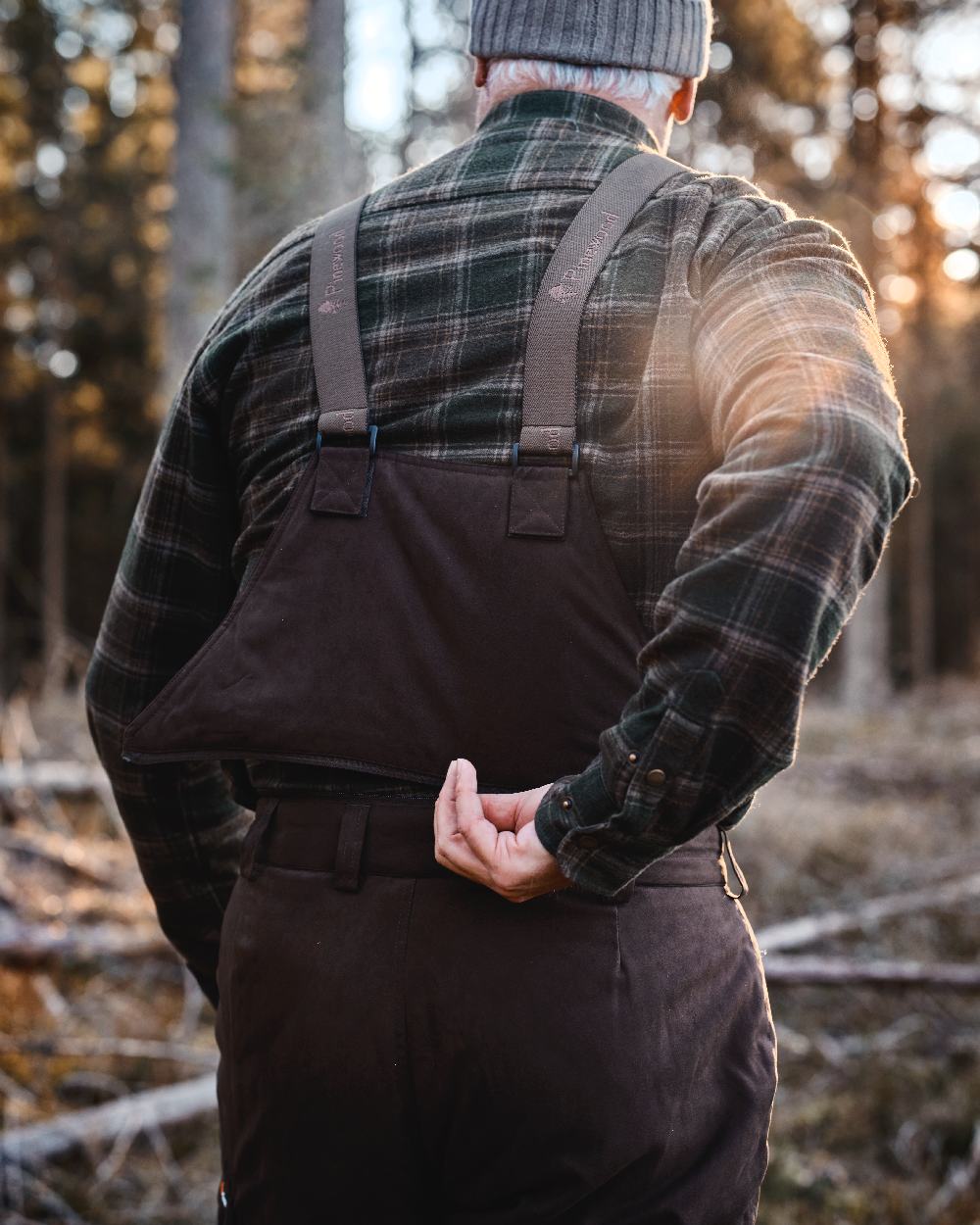 Suede Brown Coloured Pinewood Mens Smaland Abisko 2.0 Hunting Trousers on outdoor background