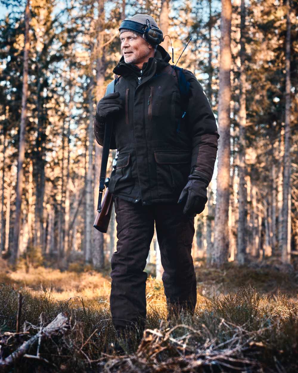 Suede Brown Coloured Pinewood Mens Smaland Abisko 2.0 Hunting Trousers on outdoor background