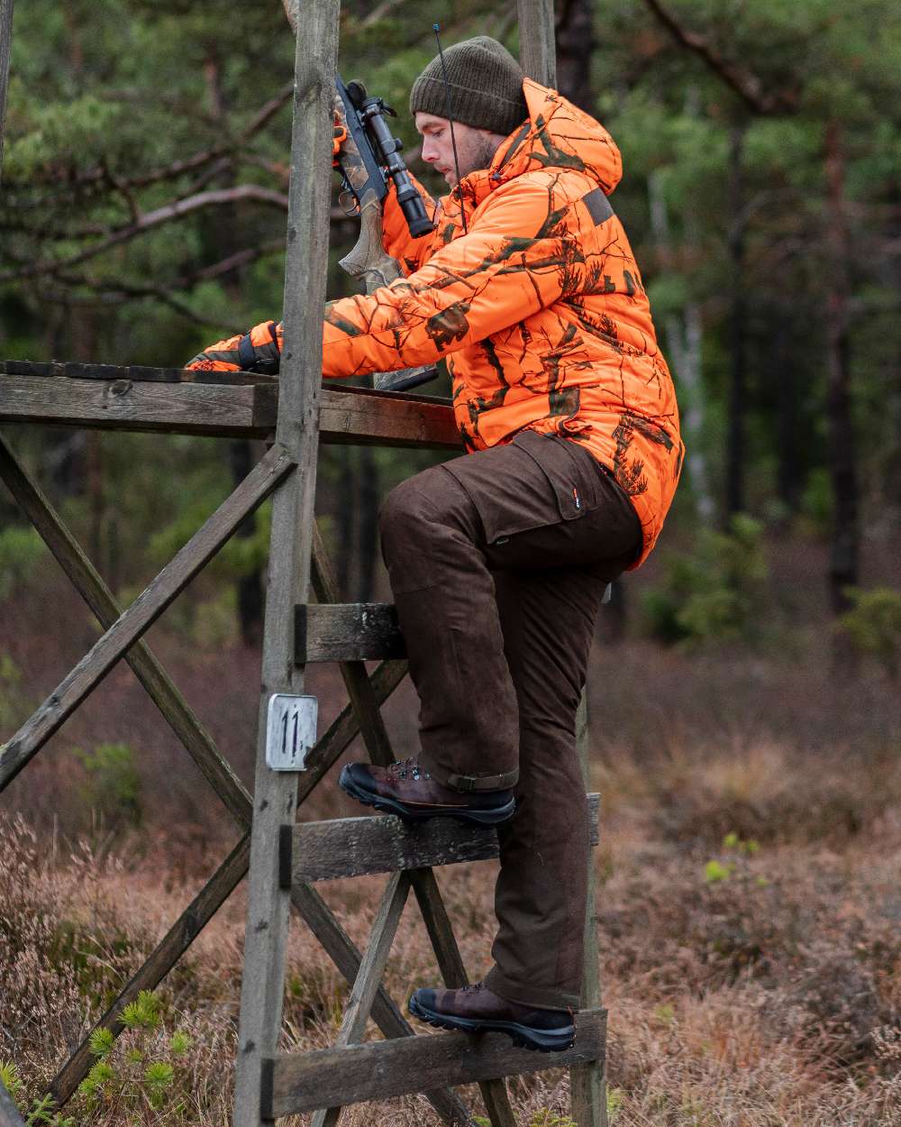 Suede Brown Coloured Pinewood Mens Smaland Abisko 2.0 Hunting Trousers on outdoor background