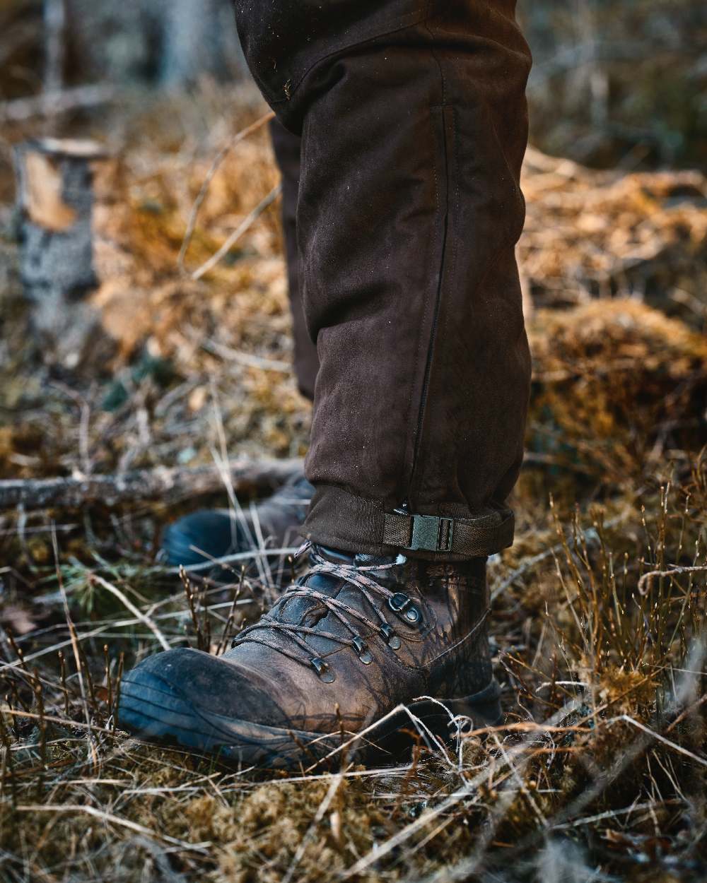 Suede Brown Coloured Pinewood Mens Smaland Abisko 2.0 Hunting Trousers on outdoor background