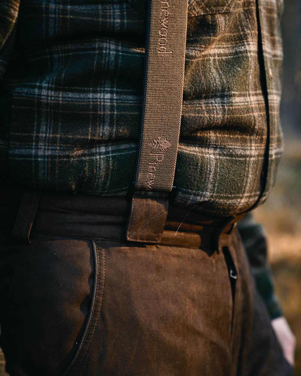Suede Brown Coloured Pinewood Mens Smaland Abisko 2.0 Hunting Trousers on outdoor background