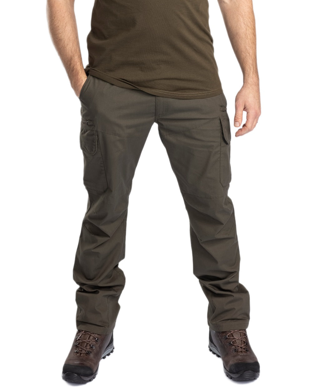 Moss Green coloured Pinewood Mens Smaland Hunters Insectsafe Trousers on white background