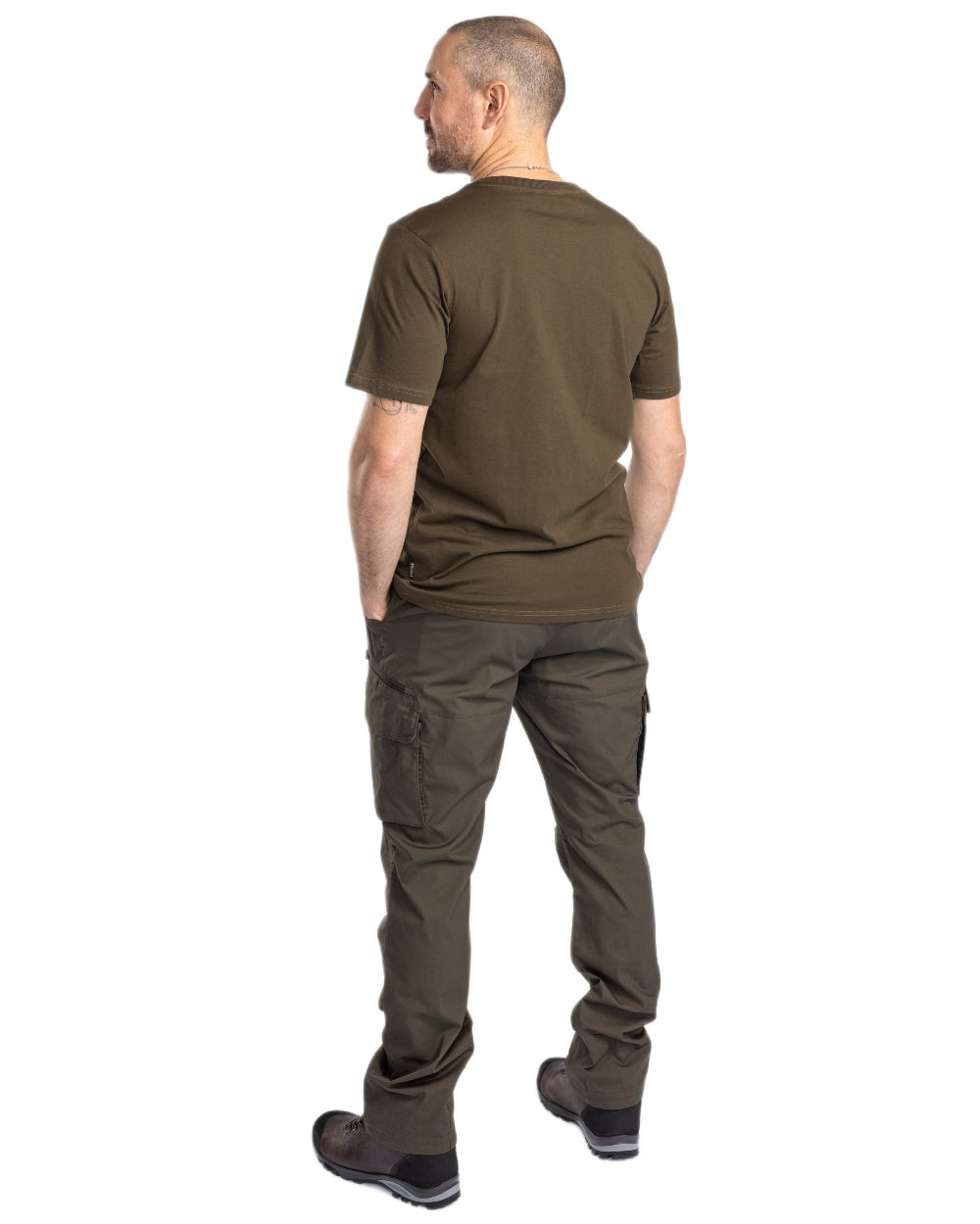 Moss Green coloured Pinewood Mens Smaland Hunters Insectsafe Trousers on white background