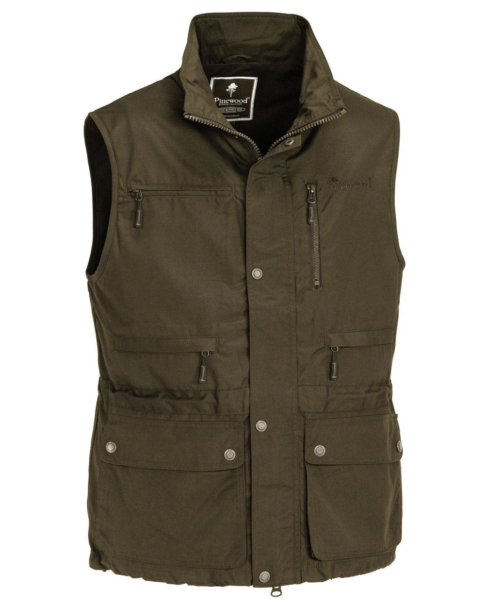Dark Olive coloured Pinewood Mens Tiveden Vest on white background