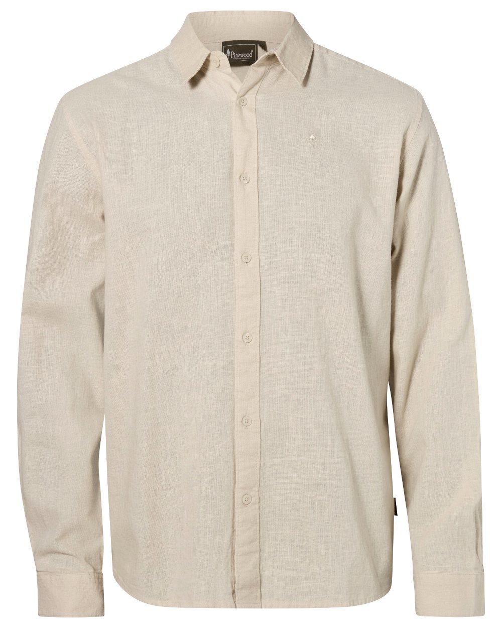 Linen Beige coloured Pinewood Mens Varnamo InsectSafe Hemp Mix Long Sleeve Shirt on white background