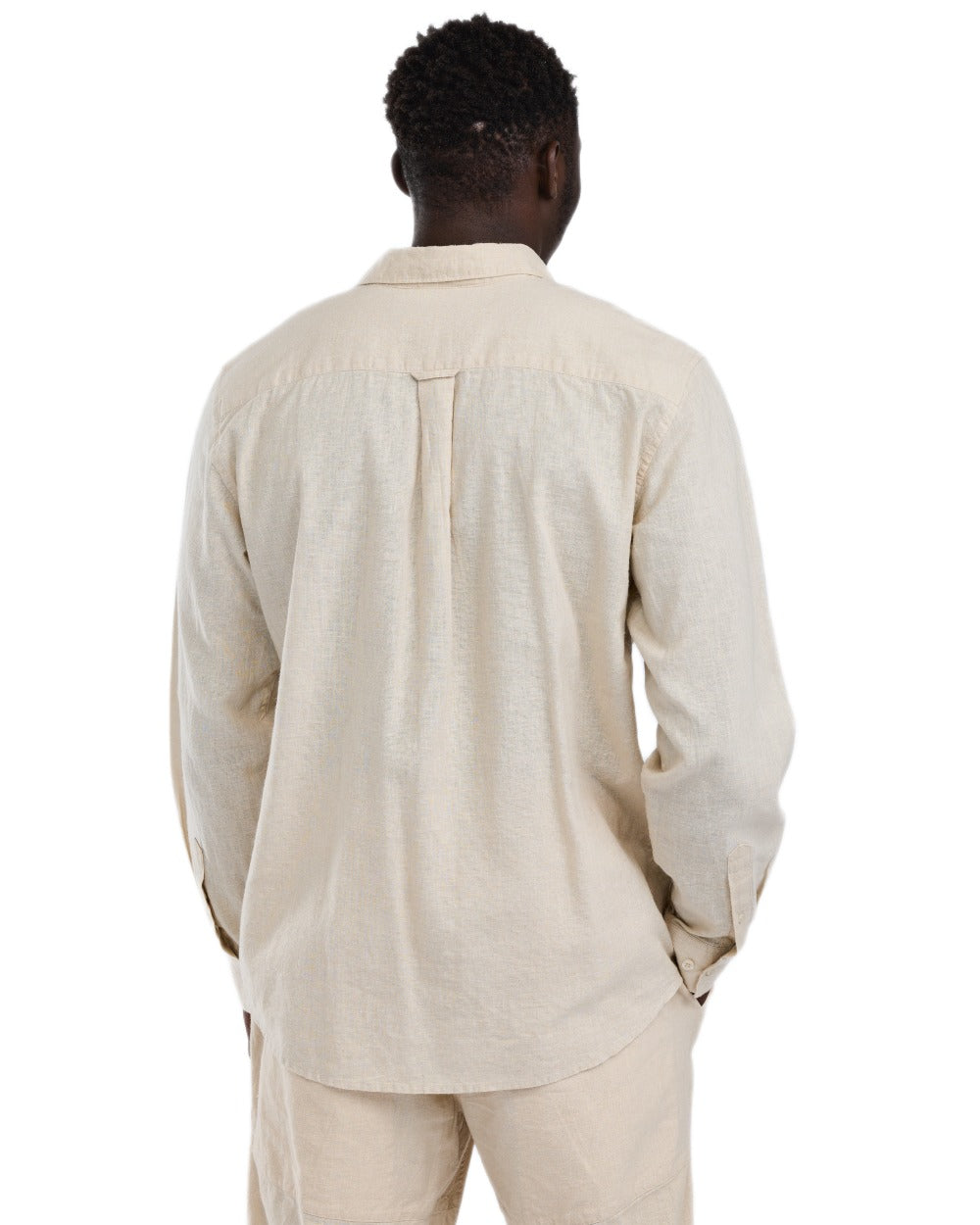 Linen Beige coloured Pinewood Mens Varnamo InsectSafe Hemp Mix Long Sleeve Shirt on white background