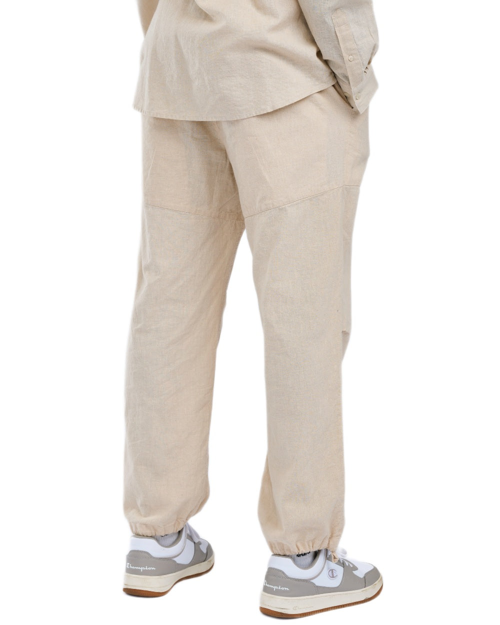 Linen Beige coloured Pinewood Mens Varnamo InsectSafe Hemp Mix Trousers on white background