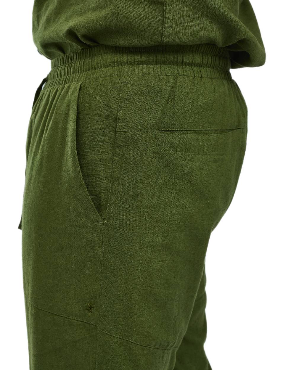 Pine Green coloured Pinewood Mens Varnamo InsectSafe Hemp Mix Trousers on white background