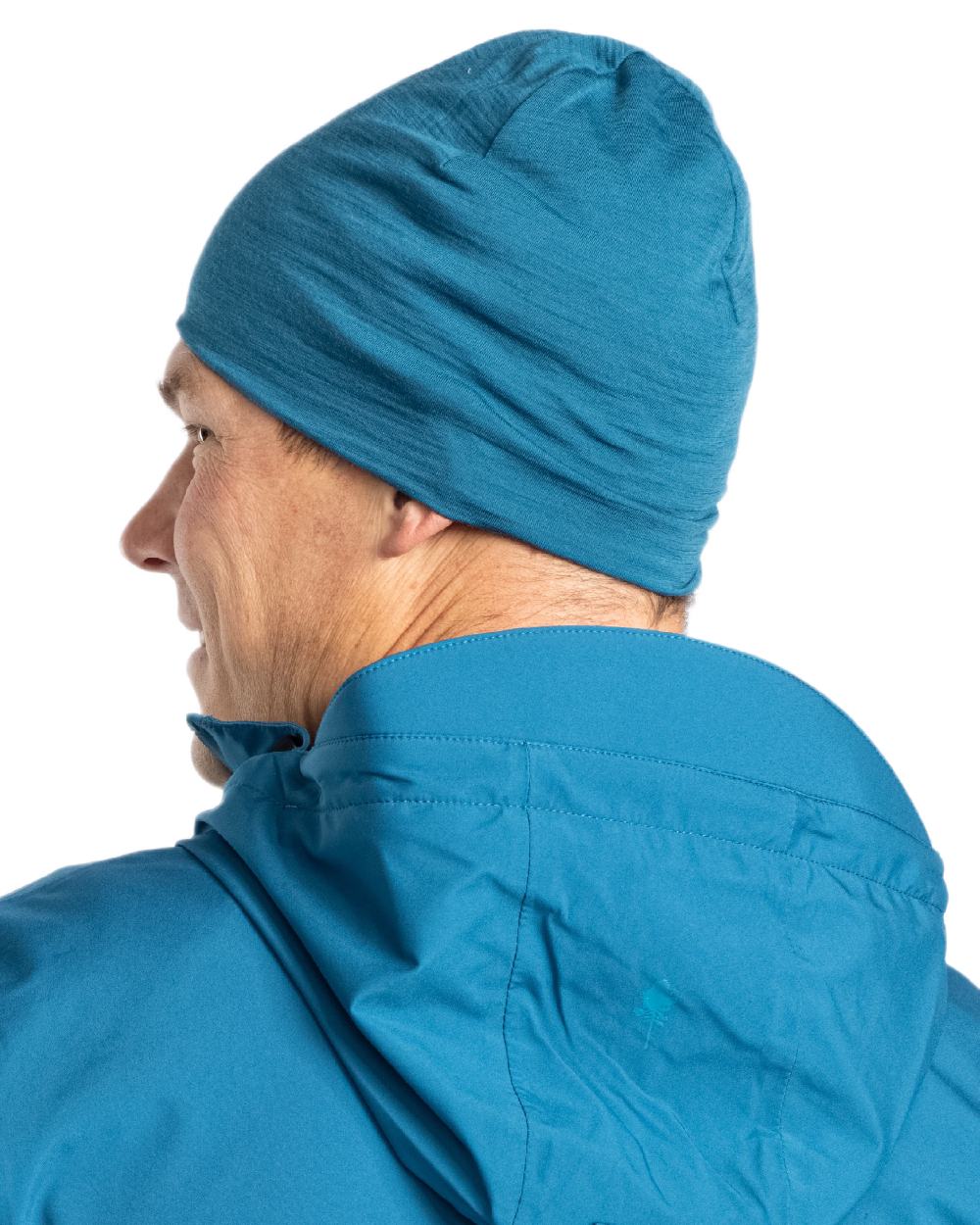 Dark Azur Blue Coloured Pinewood Merino Wool Beanie on white background