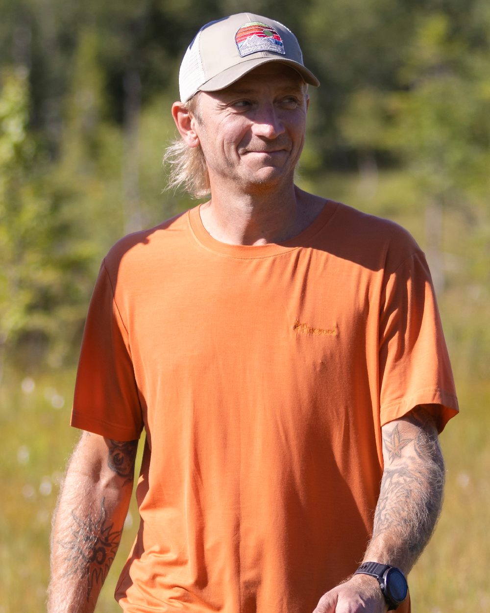 Light Khaki Coloured Pinewood Mesh Cap on outdoor background