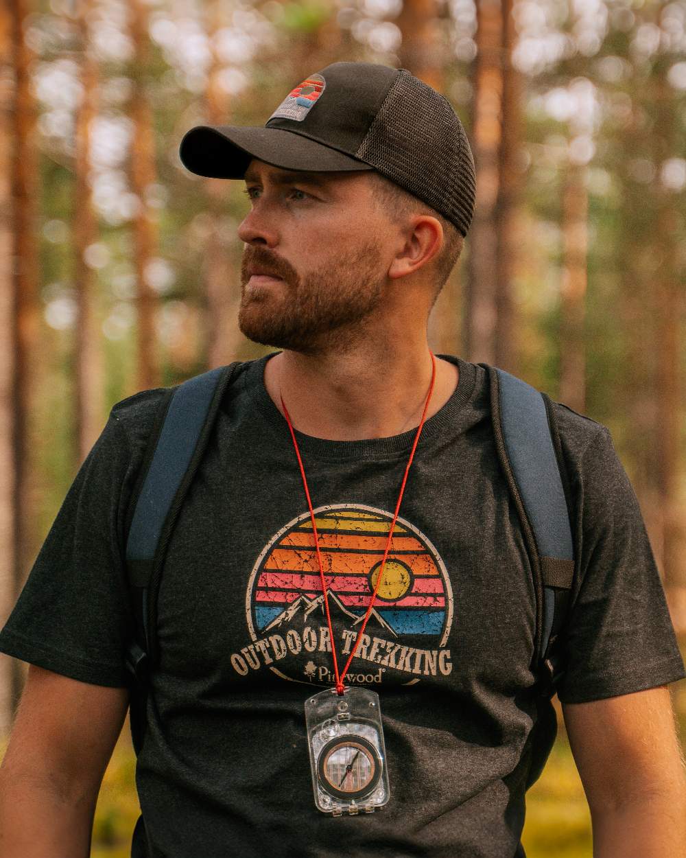Moss Green Coloured Pinewood Mesh Cap on outdoor background