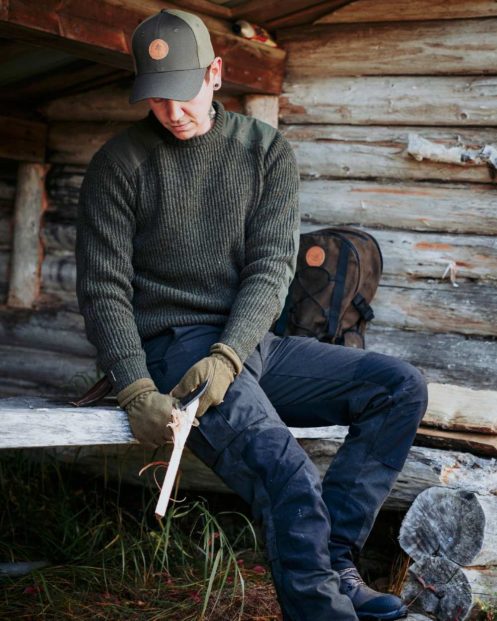 Hunting Green Coloured Pinewood Samuel Fleece Gloves on outdoor background