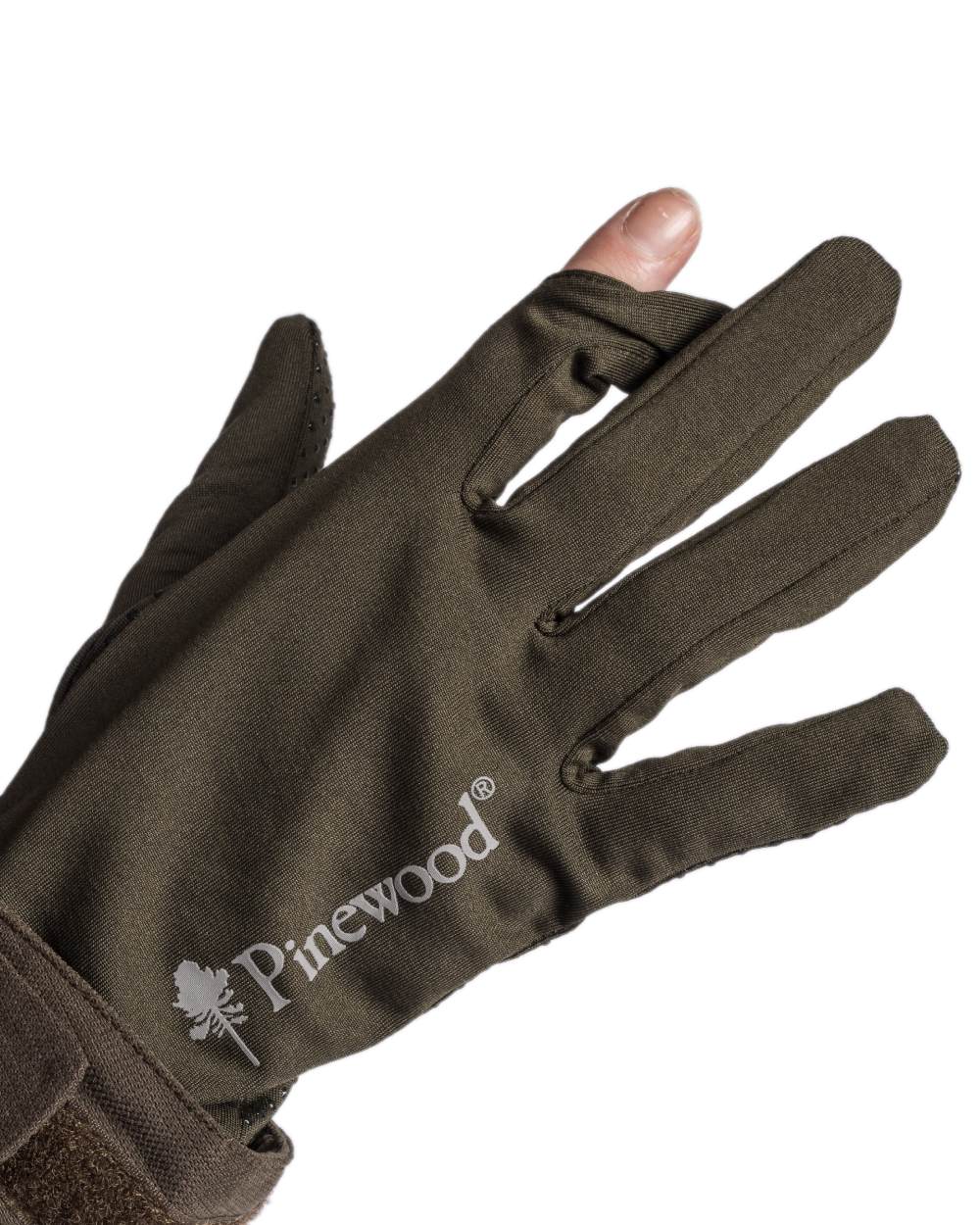 Moss Green Coloured Pinewood Thin Liner Gloves on white background