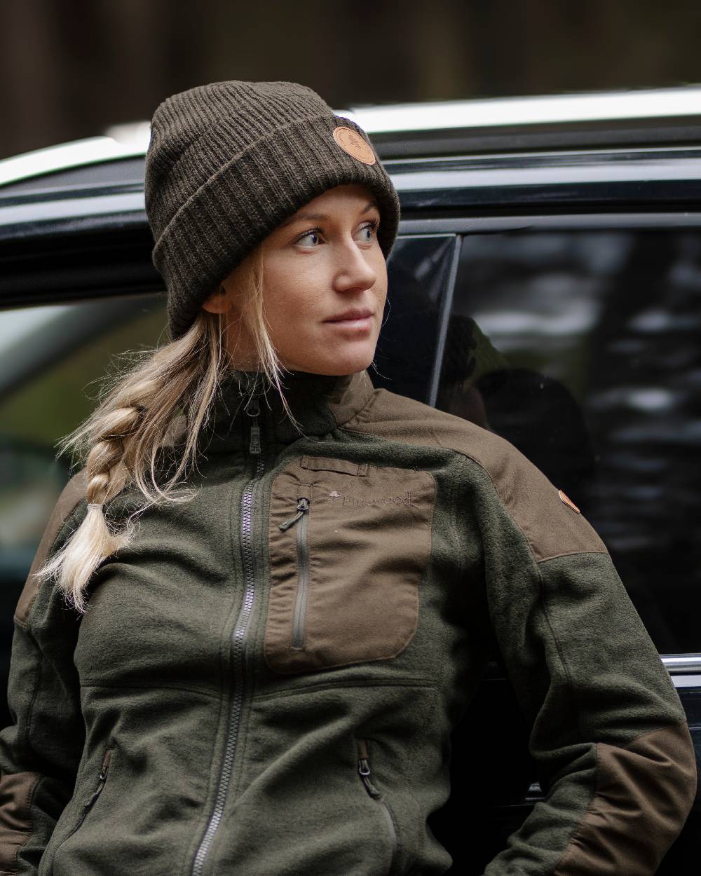 Moss Green Coloured Pinewood Windy Hat on outdoor background