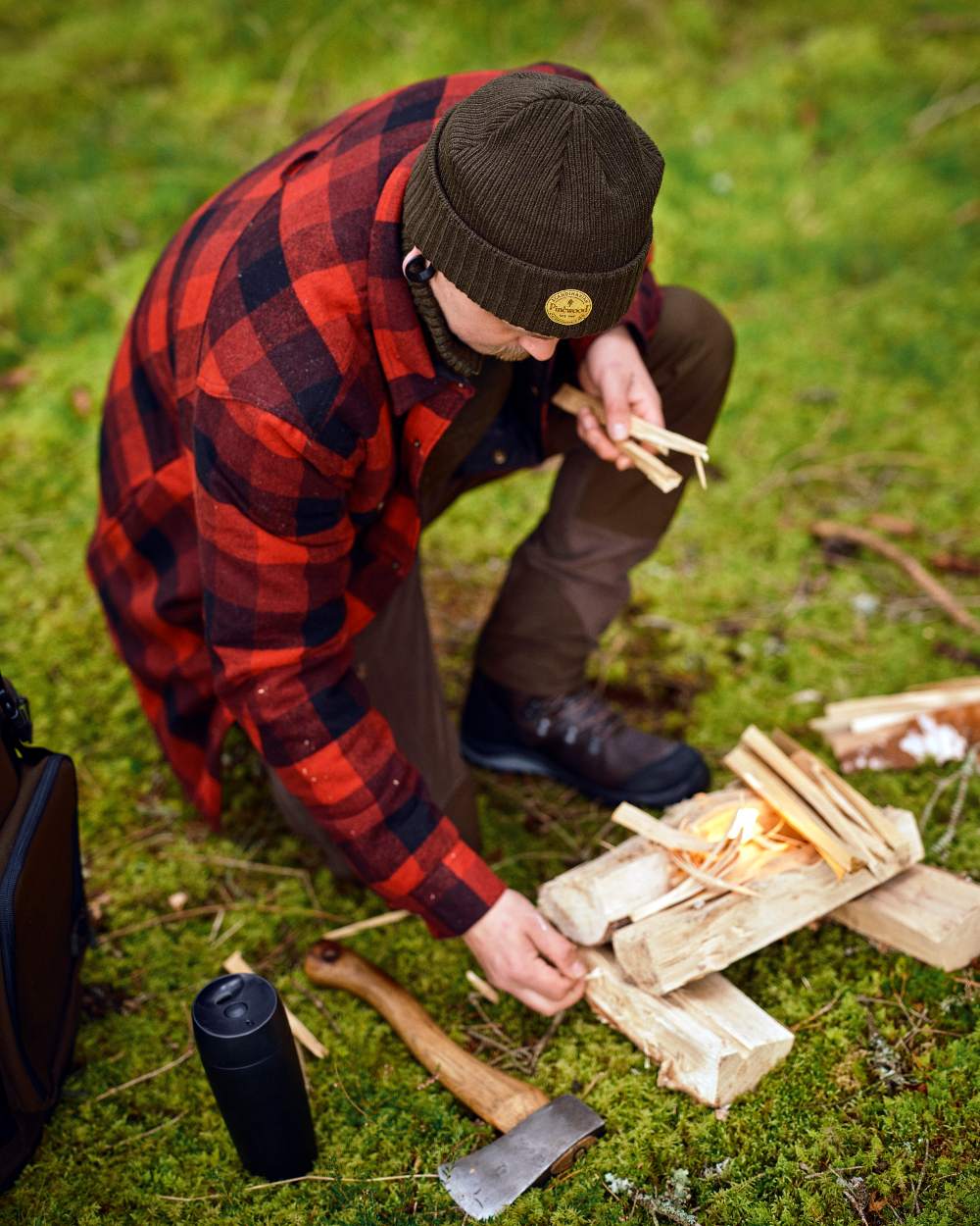 Moss Green Coloured Pinewood Windy Hat on outdoor background