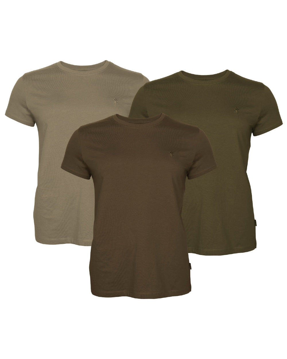 Green Hunter Brown Khaki coloured Pinewood Womens 3 Pack T-Shirt on white background