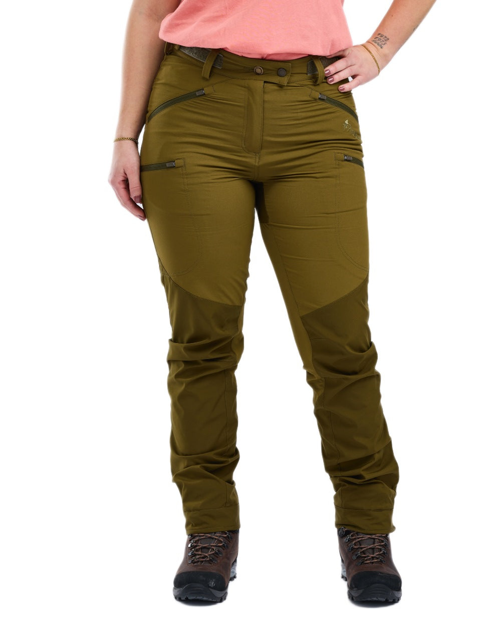 Olive Green Hunting Olive Coloured Pinewood Womens Abisko Brenton Trousers on white background