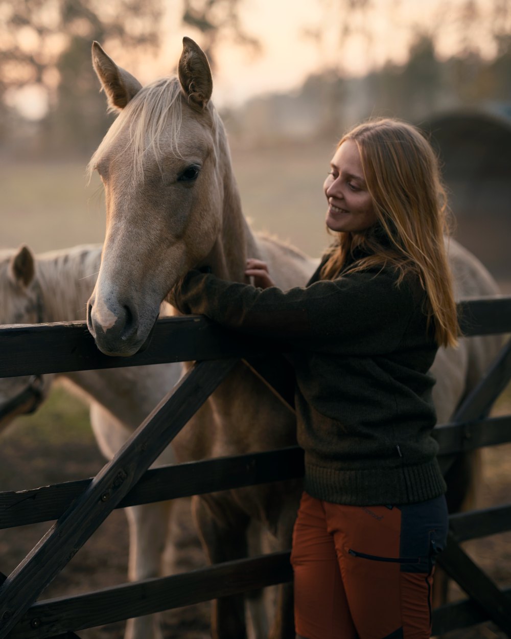 Terracotta Dark Anthracite Coloured Pinewood Womens Abisko Brenton Trousers on forest background