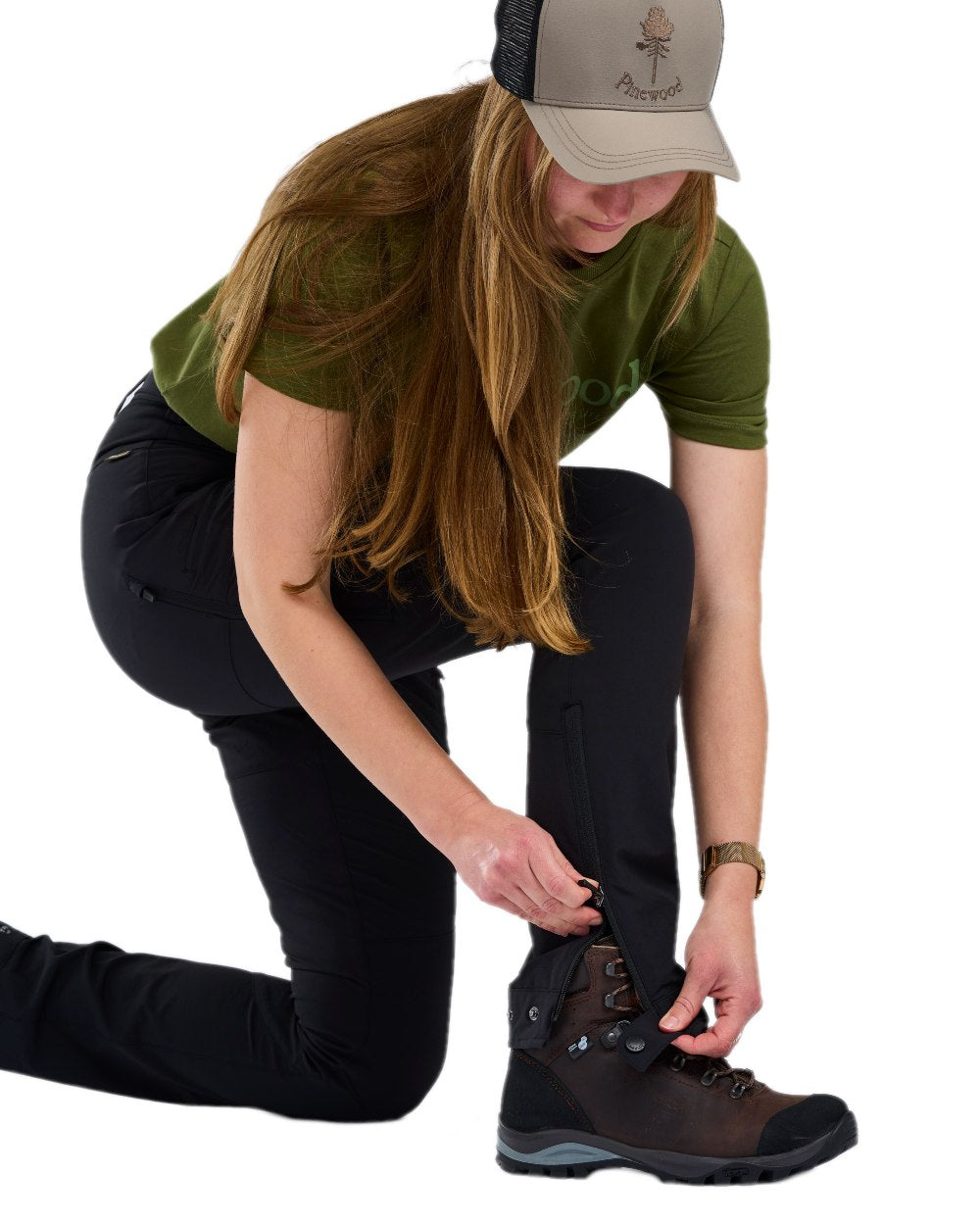 Black Coloured Pinewood Womens Abisko Light Stretch Trousers on white background