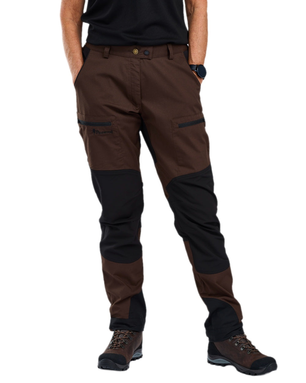 Dark Brown Black Coloured Pinewood Womens Caribou TC Trousers on white background