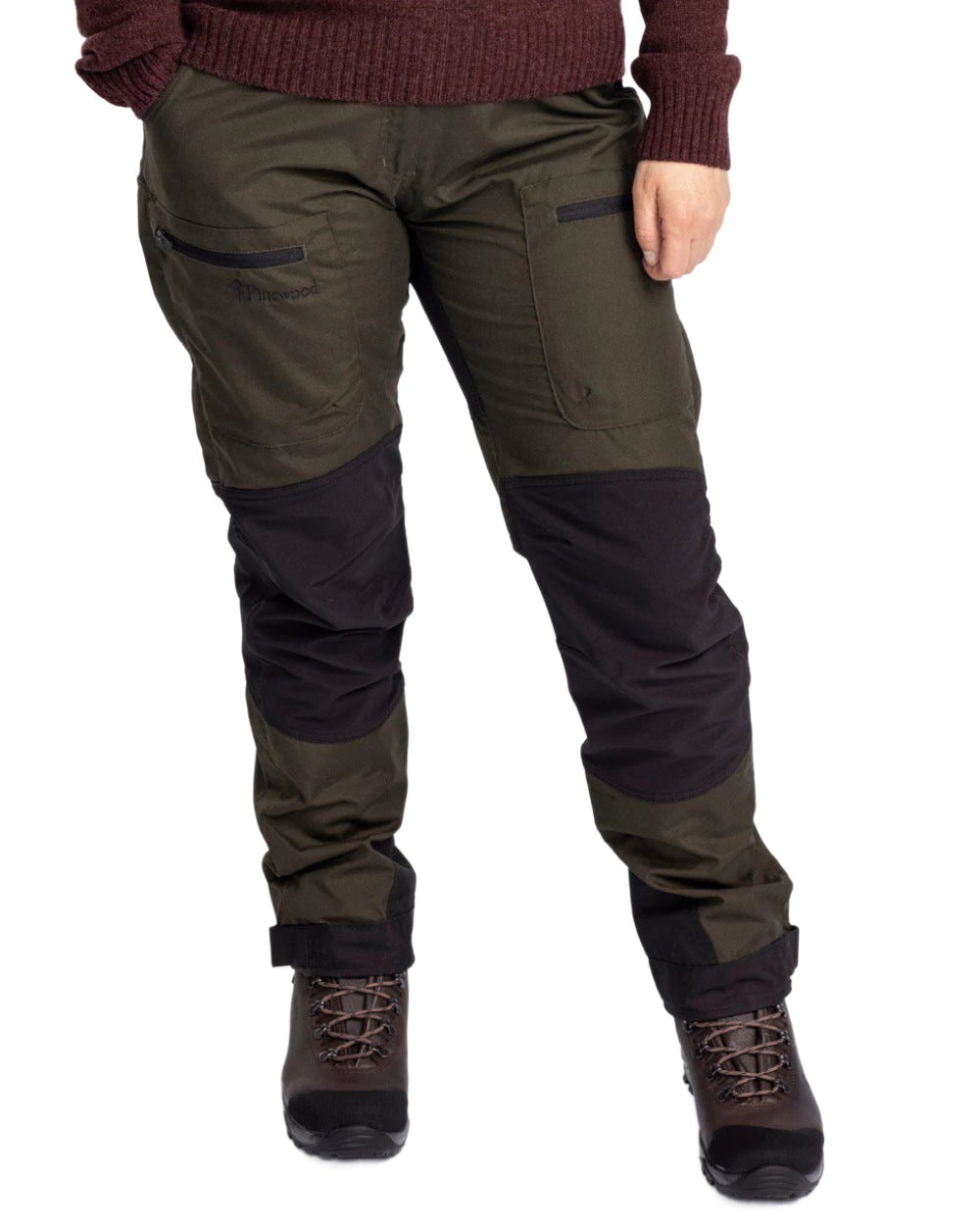 Moss Green Black coloured Pinewood Womens Caribou TC Trousers on white background