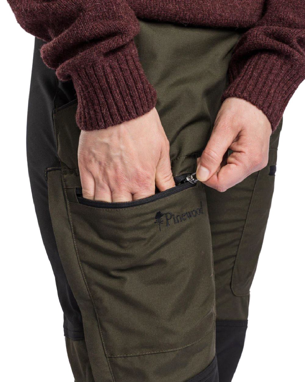 Moss Green Black coloured Pinewood Womens Caribou TC Trousers on white background