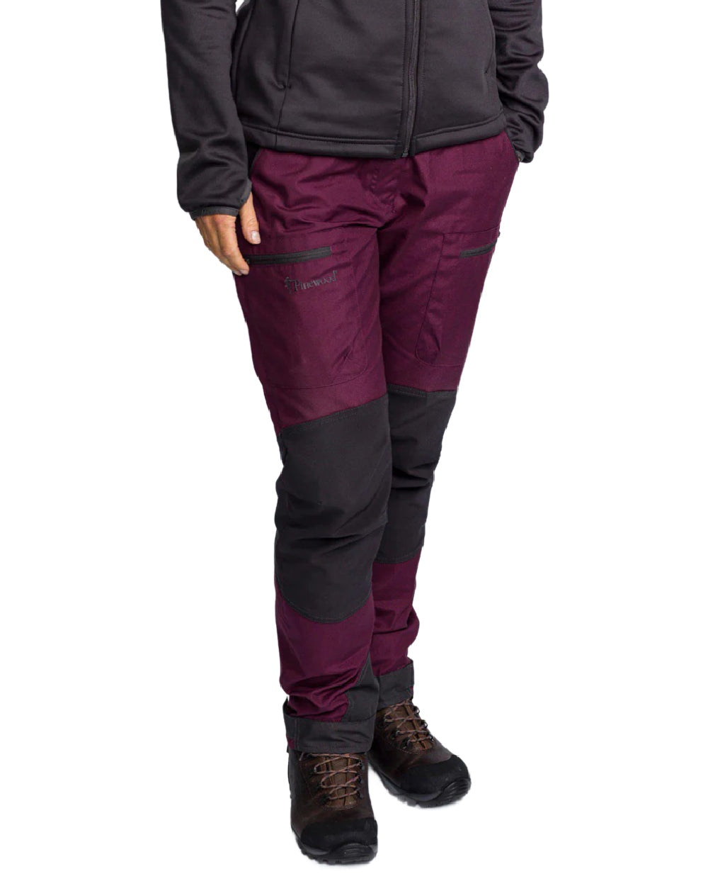 Plum Dark Anthracite coloured Pinewood Womens Caribou TC Trousers on white background