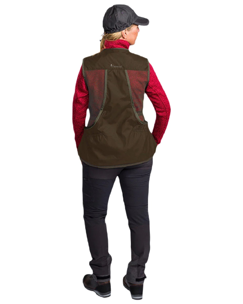 Suede Brown Dark Olive coloured Pinewood Womens Dog Sports 2.0 Vest on white background