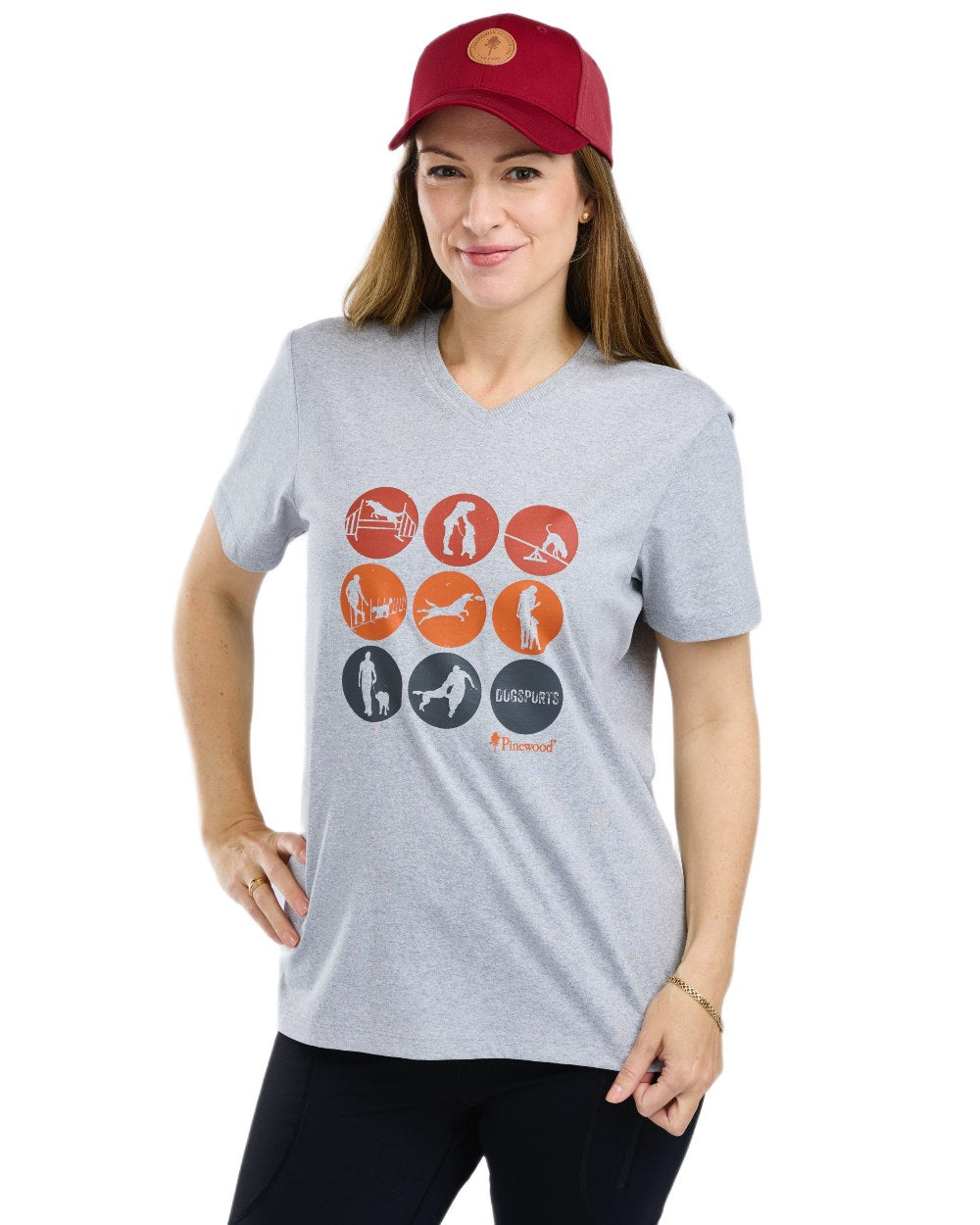 Light Grey Melange Activity coloured Pinewood Womens Dog Sports T-Shirt on white background