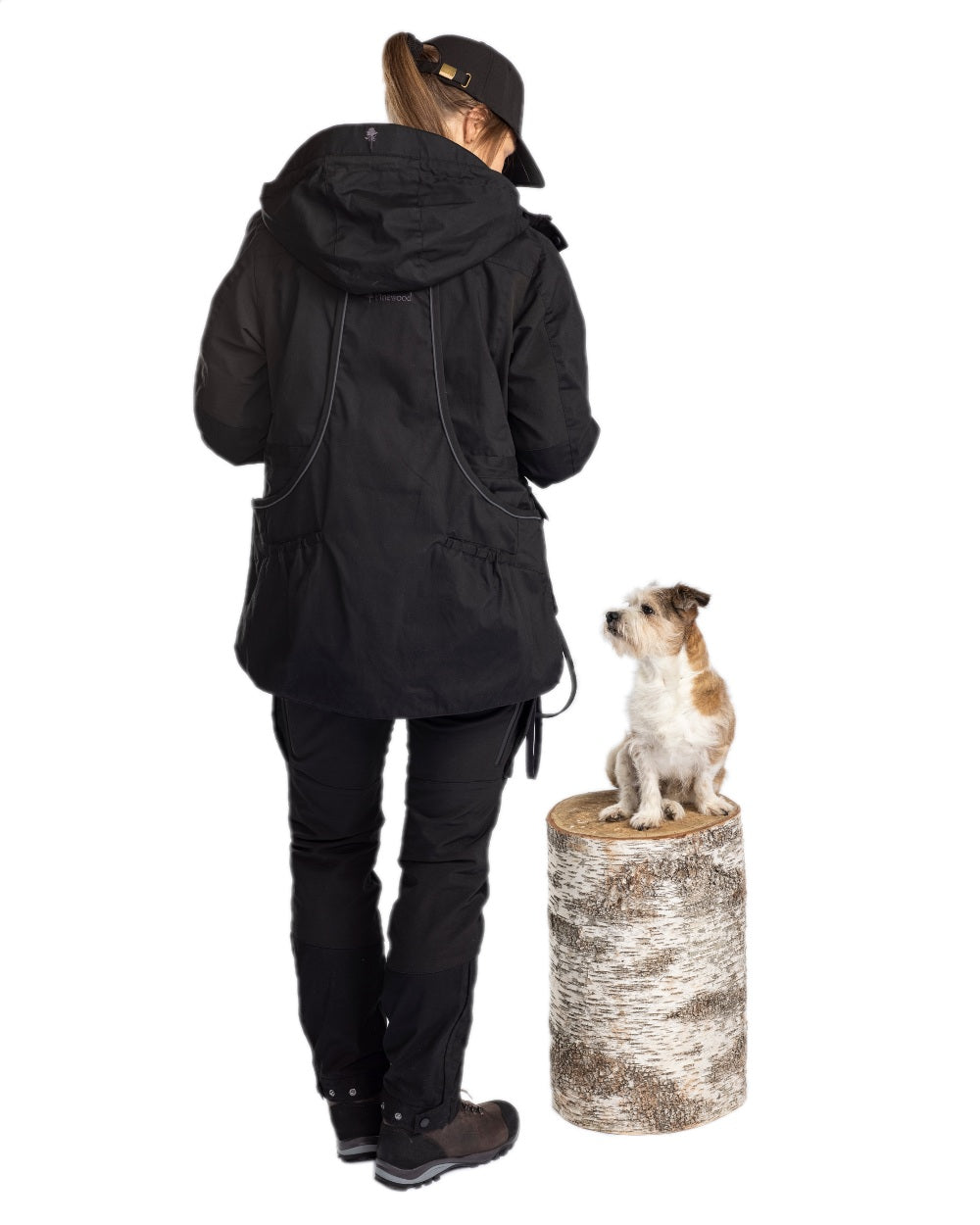 Black Coloured Pinewood Womens Dog Sports Trainer Jacket on white background